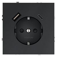 Розетка 1-м СП S70 16А с USB A+С с заземл. защ. шторки механизм графит Voltum VLS040507