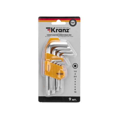 Набор ключей имбусовых HEX 1.5-10мм CrV 9шт Kranz KR-12-5215 фото 9