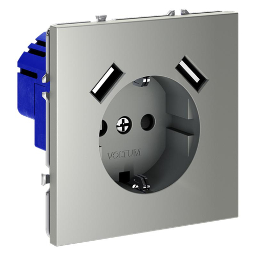 Розетка 1-м СП S70 16А с USB A+A с заземл. защ. шторки механизм сталь Voltum VLS040405 фото 2 Розетка 1-м СП S70 16А с USB A+A с заземл. защ. шторки механизм сталь Voltum VLS040405 фото 2