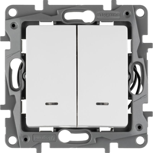 Выключатель 2-кл. СП Etika 10А IP20 250В 10AX с подсветкой/индикацией безвинтов. зажимы механизм бел. Leg 672204 фото 4