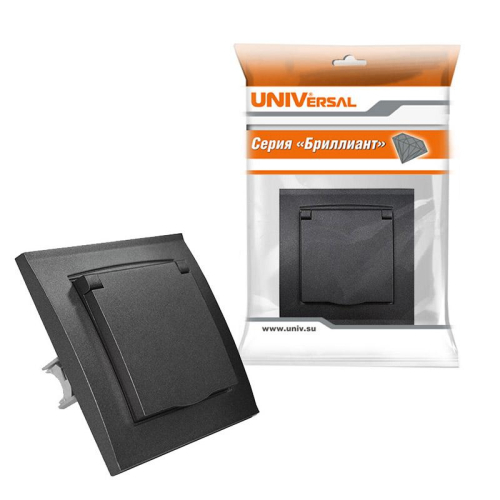 Розетка 1-м СП Бриллиант 16А IP20 с заземл. с крышкой в сборе графит Universal 7947649-Gr фото 4