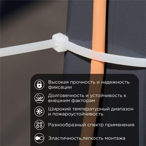 Хомут кабельный 4.8х250 нейл. бел. (уп.100шт) Rexant 07-0250-5 фото 3