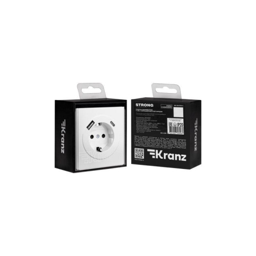 Розетка 1-м СП STRONG MIELE 16А с заземл. защ. шторки с USB A+C быстрой зарядки 5В/3А жемчуж. Kranz KR-78-0704-4 фото 7