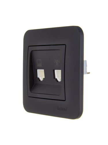 Розетка компьютерная+телефонная 2-м СП ASTI RJ45 + RJ11 в сборе черн. бархат LEZARD 7081-4242-143 фото 4