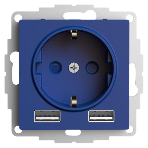 Розетка AtlasDesign 16А с 2-мя заряд. устройствами USB тип A+A 5В/2.4А 2х5В/1.2А механизм аквамарин SE ATN001130 фото 3