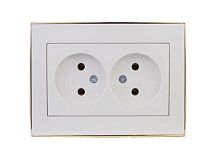 Розетка 2-м СП Rain 16А IP20 без заземл. с зол. боковой вставкой керамика бел. LEZARD 703-0226-128