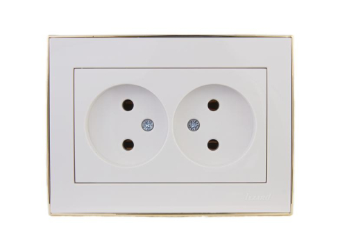 Розетка 2-м СП Rain 16А IP20 без заземл. с зол. боковой вставкой керамика бел. LEZARD 703-0226-128 Розетка 2-м СП Rain 16А IP20 без заземл. с зол. боковой вставкой керамика бел. LEZARD 703-0226-128