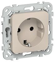 Розетка СП FLITE РС11-1-ФлЛ 16А с заземл. без защ. шторок безвинтовое крепление механизм льняной IEK FI-R11-16-1-K88