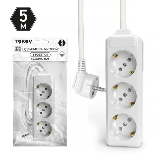 Удлинитель 3х5м с заземл. 10А 3х1.5 TOKOV ELECTRIC TKL-C01-BU3-5-1.5-Z Удлинитель 3х5м с заземл. 10А 3х1.5 TOKOV ELECTRIC TKL-C01-BU3-5-1.5-Z