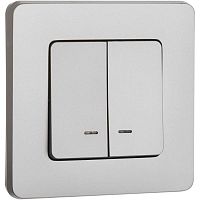 Выключатель 2-кл. Inspiria 10А IP20 250В 10AX с подсветкой/индикацией механизм алюм. IEK 673632