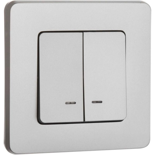 Выключатель 2-кл. Inspiria 10А IP20 250В 10AX с подсветкой/индикацией механизм алюм. IEK 673632