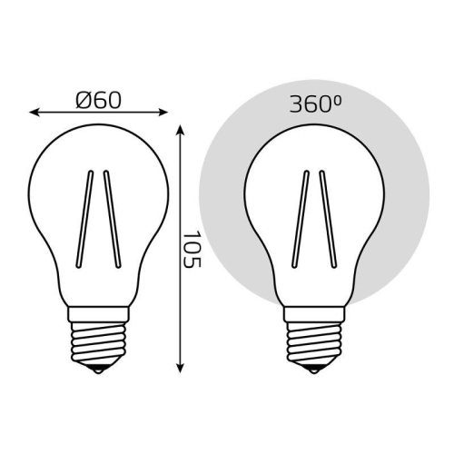 Лампа светодиодная филаментная Filament Elementary А60 7Вт 4100К Е27 560лм GAUSS 22227 фото 3
