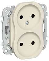 Розетка 2-м СП FLITE РС02-1-ФлСл 10А без заземл. без защ. шторок безвинтовое крепление механизм сливочный IEK FI-R20-10-1-K86
