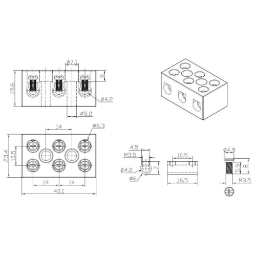 Клемма керамическая винтовая 10кв.мм 3 пары контактов с крепежным отверстием (уп.84шт) Rexant 07-6226 фото 6