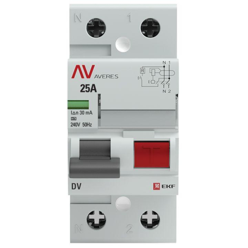 Выключатель дифференциального тока (УЗО) 2п 25А 30мА тип A DV AVERES EKF rccb-2-25-30-a-av фото 4