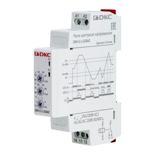 Реле контроля напряжения однофазное тип DRV конфигурация контакта 1CO 220В AC DKC DRV-C-1-220AC Реле контроля напряжения однофазное тип DRV конфигурация контакта 1CO 220В AC DKC DRV-C-1-220AC