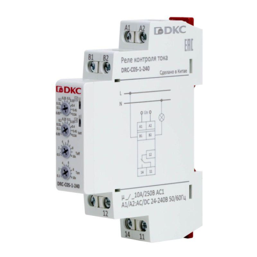 Реле контроля тока тип DRC 0.05-0.5А конфигурация контакта 1CO 24-240 AC/DC DKC DRC-C05-1-240 фото 2