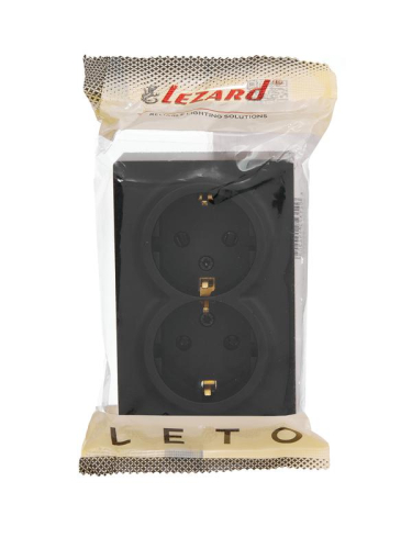 Розетка 2-м ОП LETO с заземл. закрытый корпус ПБТ черн. бархат LEZARD 752-4200-127B фото 2