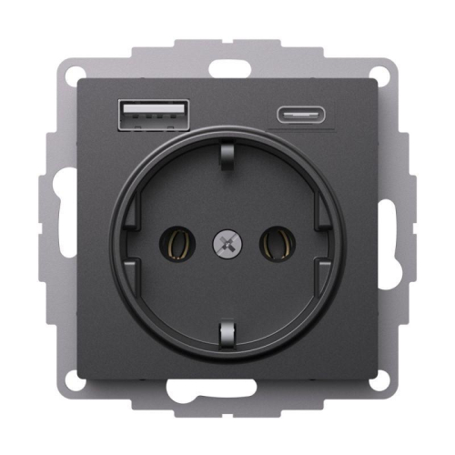 Розетка AtlasDesign 16А с 2-мя заряд. устройствами USB тип A+C 5В/2.4А/3.0А 2х5В/1.5А механизм базальт SE ATN001432 фото 3