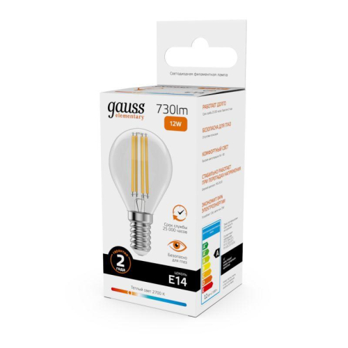 Лампа светодиодная филаментная Filament Elementary 12Вт шар 2700К Е14 730лм GAUSS 52112 фото 7