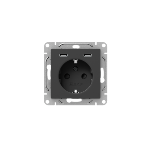 Розетка СП Эпика 16А с 2 USB-C с заземл. защ. шторки механизм черн. EKF UP1-SOB-111-2USBC Розетка СП Эпика 16А с 2 USB-C с заземл. защ. шторки механизм черн. EKF UP1-SOB-111-2USBC