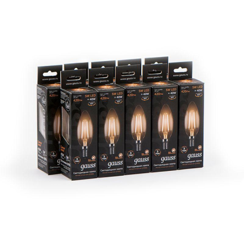 Лампа светодиодная филаментная Black Filament 5Вт свеча 2700К тепл. бел. E14 420лм GAUSS 103801105 фото 2