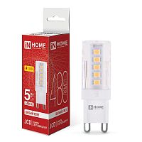 Лампа светодиодная LED-JCD 5Вт капсульная прозрачная 4000К нейтр. бел. G9 480лм 230В IN HOME 4690612036328