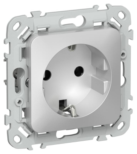 Розетка СП FLITE РС11-1-ФлА 16А с заземл. без защ. шторок безвинтовое крепление механизм алюм. IEK FI-R11-16-1-K47