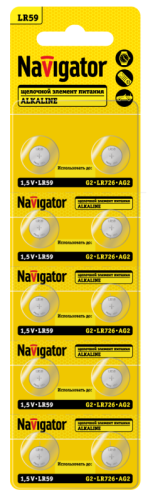 Элемент питания алкалиновый "таблетка" 95 668 NBT-11 (LR59 AG2 LR726 BP10) (блист.10шт) Navigator 95668