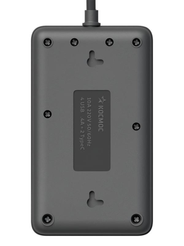 Удлинитель с сетевым фильтром 3х1.5м 10А 4USB + 2USBC 2500Вт ПВС 3х1 прямоуг. черн. КОСМОС FKsm1.5m-3gPF(B)USB фото 4