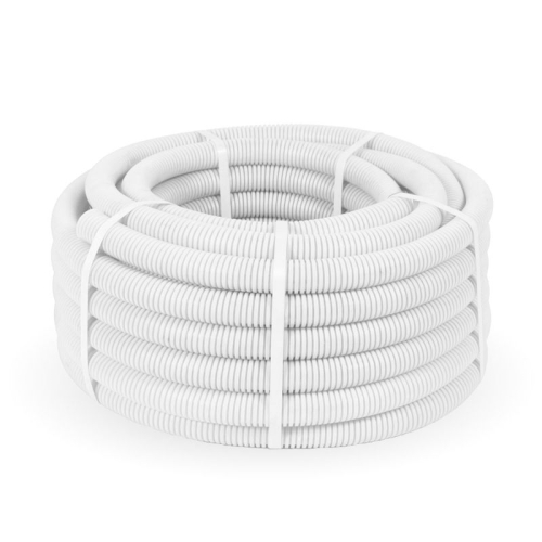 Труба гофрированная ПЛЛ легкая d32мм с протяжкой безгалоген. (HF) (НГ) бел. (уп.25м) Промрукав PR02.0217 фото 2