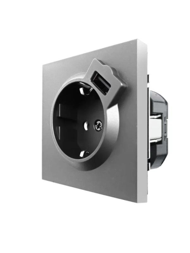 Розетка 1-мест. с/з+USB разъем СП ZIMA IP20 сер. матов. LEZARD 704-7488-181 фото 3 Розетка 1-мест. с/з+USB разъем СП ZIMA IP20 сер. матов. LEZARD 704-7488-181 фото 3