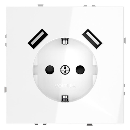 Розетка 1-м СП S70 16А с USB A+A с заземл. защ. шторки механизм бел. глянцевый Voltum VLS040401 Розетка 1-м СП S70 16А с USB A+A с заземл. защ. шторки механизм бел. глянцевый Voltum VLS040401