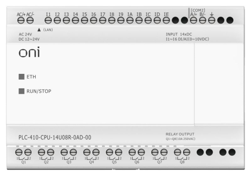 Модуль ЦПУ ПЛК 410 8 DI 6 UI (0-10В/DI) 8 RO 12В-24В DC или 24В AC с Ethernet портом без экрана ONI PLC-410-CPU-14U08R-0AD-00 фото 2 Модуль ЦПУ ПЛК 410 8 DI 6 UI (0-10В/DI) 8 RO 12В-24В DC или 24В AC с Ethernet портом без экрана ONI PLC-410-CPU-14U08R-0AD-00 фото 2