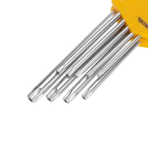 Набор ключей имбусовых Tamper-Torx 9шт ТТ10-ТТ50 закаленные удлиненные никель Kranz KR-12-5221 фото 7