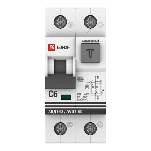 Выключатель автоматический дифференциального тока C 6А 30мА тип А 6кА АВДТ-63 (электрон.) PROxima EKF DA63-6-30e фото 2
