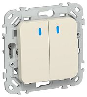 Выключатель 2-кл. СП FLITE ВС12-1-1-ФлСл 10А с индикацией механизм сливочный IEK FI-V20-1-10-1-K86