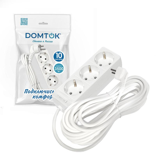 Удлинитель 3х10м с заземл. 16А IP20 3.5кВт ПВС 3х1 бел. DOMTOK 2390 фото 2 Удлинитель 3х10м с заземл. 16А IP20 3.5кВт ПВС 3х1 бел. DOMTOK 2390 фото 2