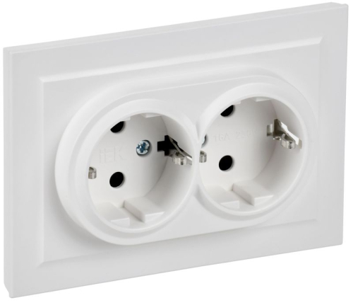 Розетка 2-м СП BRITE РСш12-3-БрАБ 16А в сборе с заземл. защ. шторки арктич. бел. IEK BR-R24-16-K91-F Розетка 2-м СП BRITE РСш12-3-БрАБ 16А в сборе с заземл. защ. шторки арктич. бел. IEK BR-R24-16-K91-F