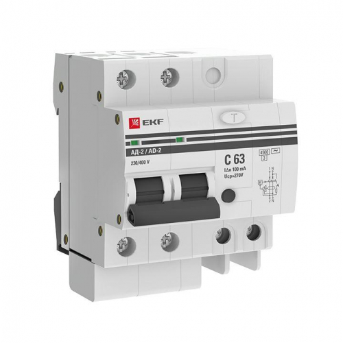 Выключатель автоматический дифференциального тока 2п 63А 100мА АД-2 PROxima EKF DA2-63-100-pro