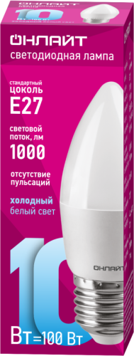 Лампа светодиодная 61 961 OLL-C37-10-230-6.5K-E27-FR 10Вт свеча 6500К холод. бел. E27 1000лм 176-264В ОНЛАЙТ 61961 фото 2