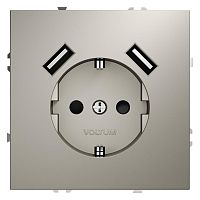 Розетка 1-м СП S70 16А с USB A+A с заземл. защ. шторки механизм кашемир Voltum VLS040403