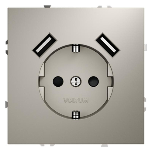 Розетка 1-м СП S70 16А с USB A+A с заземл. защ. шторки механизм кашемир Voltum VLS040403 Розетка 1-м СП S70 16А с USB A+A с заземл. защ. шторки механизм кашемир Voltum VLS040403
