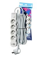Удлинитель 4х1.5м с заземл. 10А IP20 USB type-Aх2 + type-C 2500Вт 220В ПВС 3х1 с выкл. бел. КОСМОС YKsm1.5m4g-Z-VU10А-W