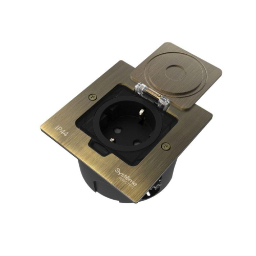 Лючок MultiDesk MDK21 с розеткой 2P+E 16А 250В IP44 с монтажной коробкой для стены фальшпола стола античная латунь SE MDK21102BA Лючок MultiDesk MDK21 с розеткой 2P+E 16А 250В IP44 с монтажной коробкой для стены фальшпола стола античная латунь SE MDK21102BA