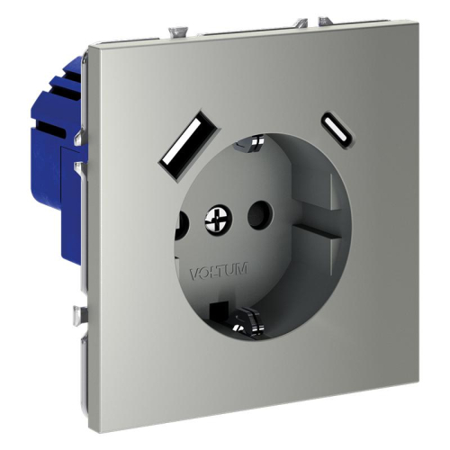 Розетка 1-м СП S70 16А с USB A+С с заземл. защ. шторки механизм сталь Voltum VLS040505 фото 2