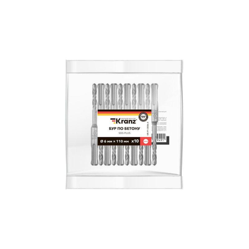 Бур по бетону 6x110мм SDS PLUS (уп.10шт) Kranz KR-91-0006-4 фото 6