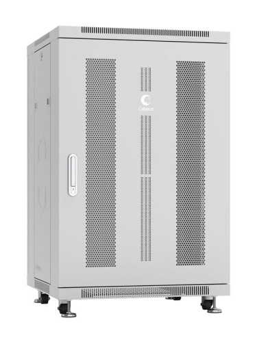Шкаф монтажный телекоммуникационный напольн. ND-05C-18U60/100 19дюйм 18U 600х1000х988мм для распределит. и серверн. оборудования; передн. и задн. перфорир. двери ручка с замком RAL 7035 сер. Cabeus 7883c