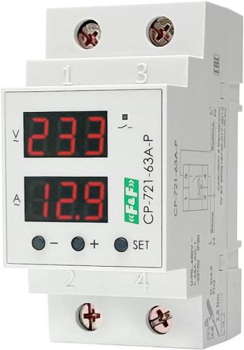 Реле напряжения с контролем тока и мощности CP-721-63A-P 1ф 1НО 63А 90..450В TrueRMS. F&F EA04.009.027 Реле напряжения с контролем тока и мощности CP-721-63A-P 1ф 1НО 63А 90..450В TrueRMS. F&F EA04.009.027