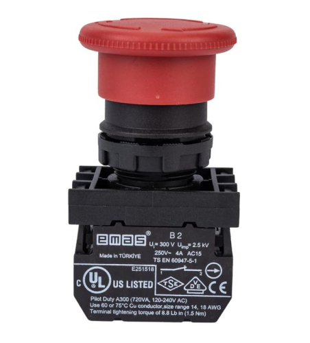 Кнопка-моноблок аварийная (1НО+1НЗ) EMAS MB102E Кнопка-моноблок аварийная (1НО+1НЗ) EMAS MB102E